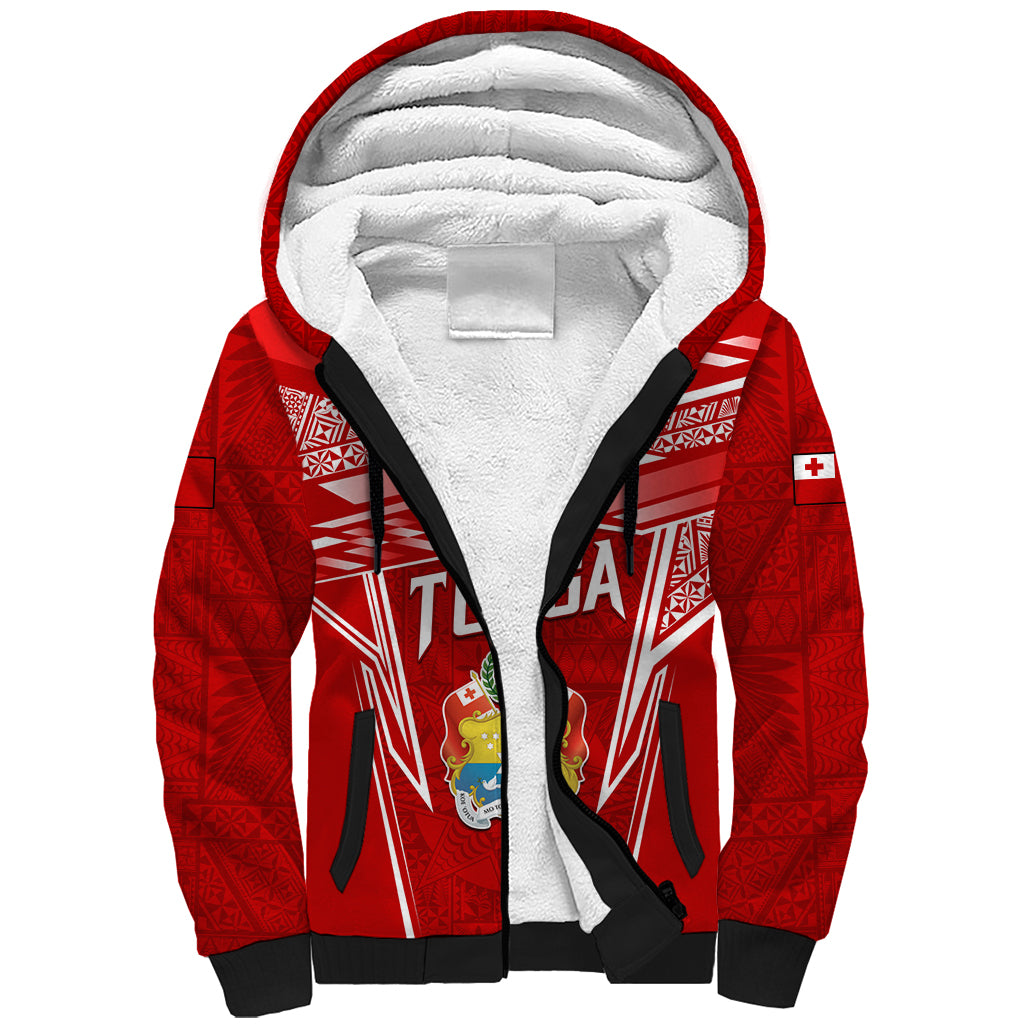 Custom Tonga Rugby Sherpa Hoodie Kupesi Ngatu Pattern