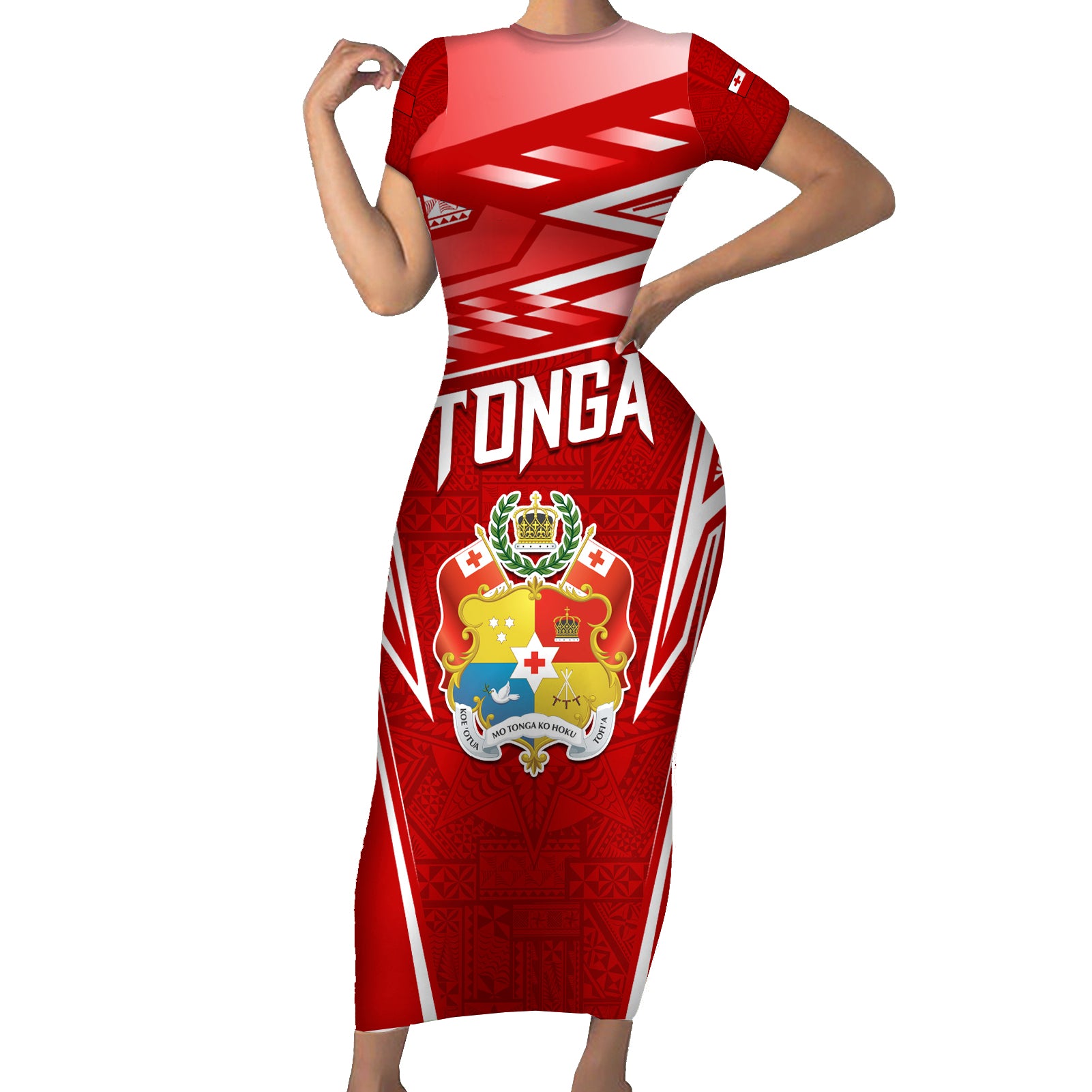 Custom Tonga Rugby Short Sleeve Bodycon Dress Kupesi Ngatu Pattern