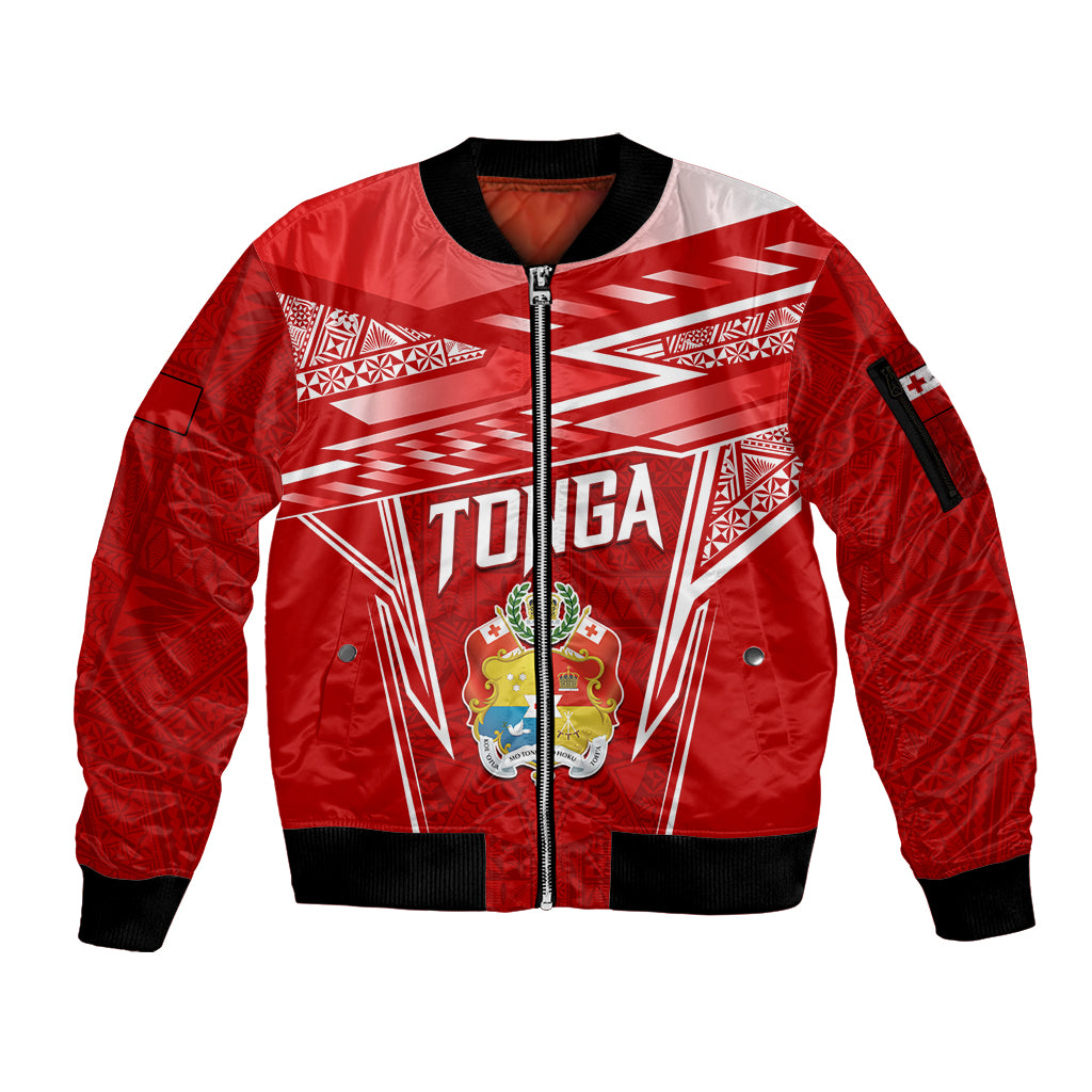 Custom Tonga Rugby Sleeve Zip Bomber Jacket Kupesi Ngatu Pattern