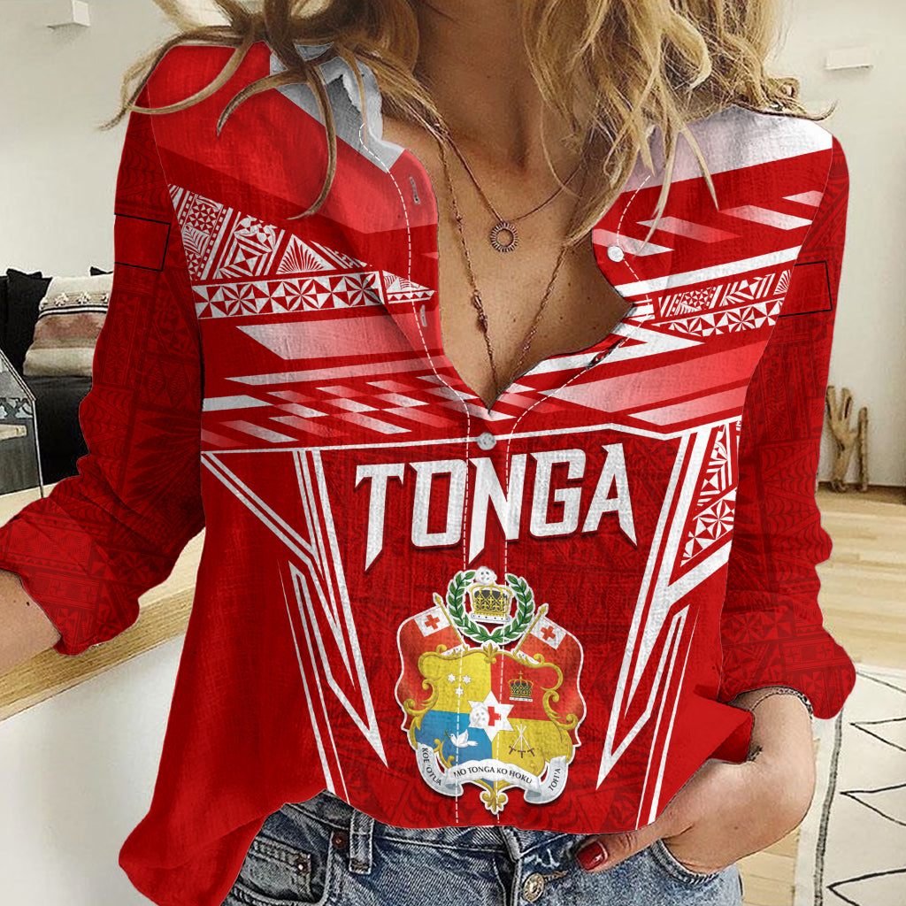 Custom Tonga Rugby Women Casual Shirt Kupesi Ngatu Pattern