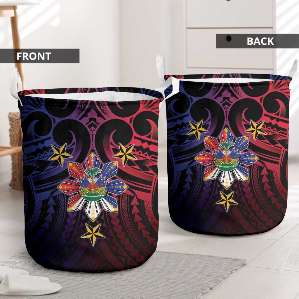 Haiti Philippines Laundry Basket Haitian Coat Of Arms With Filipino Sun LT05 - Polynesian Pride
