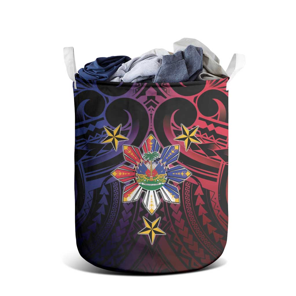 Haiti Philippines Laundry Basket Haitian Coat Of Arms With Filipino Sun LT05 - Polynesian Pride
