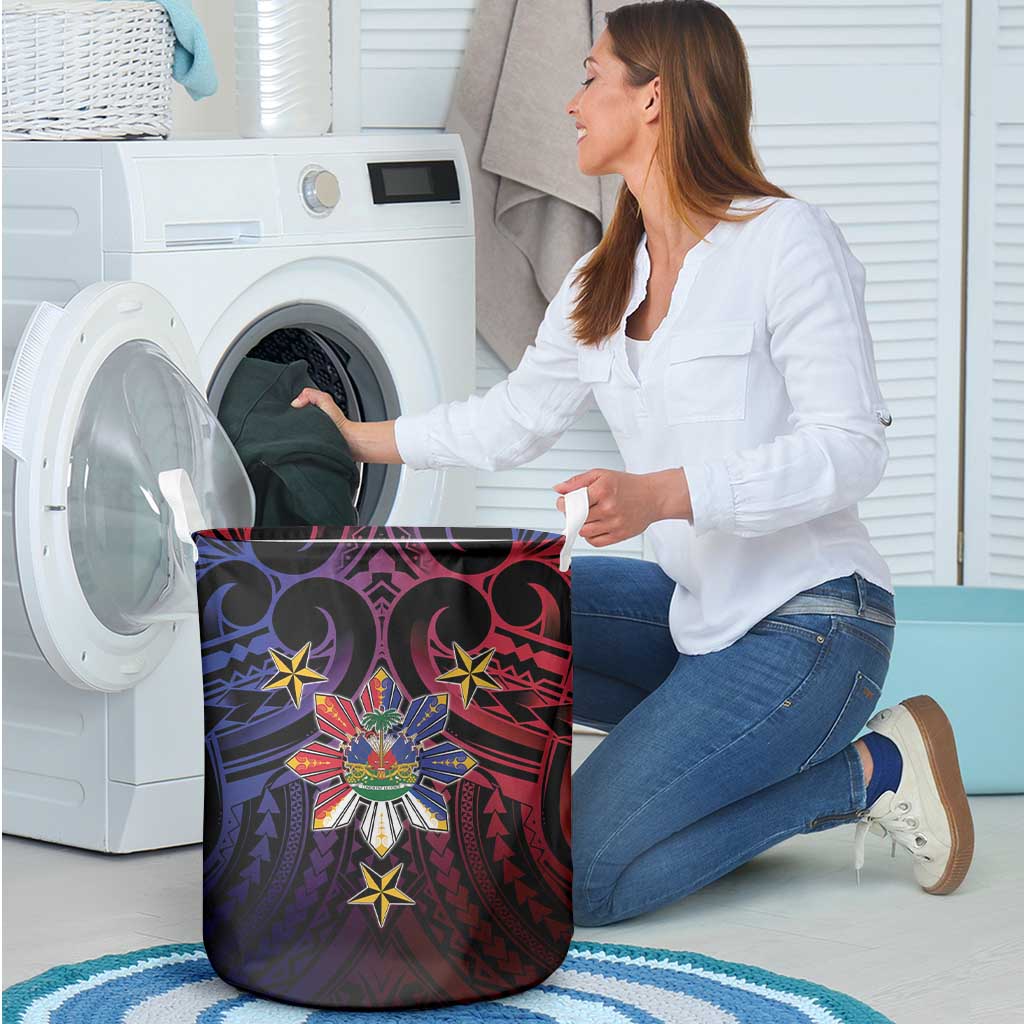 Haiti Philippines Laundry Basket Haitian Coat Of Arms With Filipino Sun LT05 - Polynesian Pride