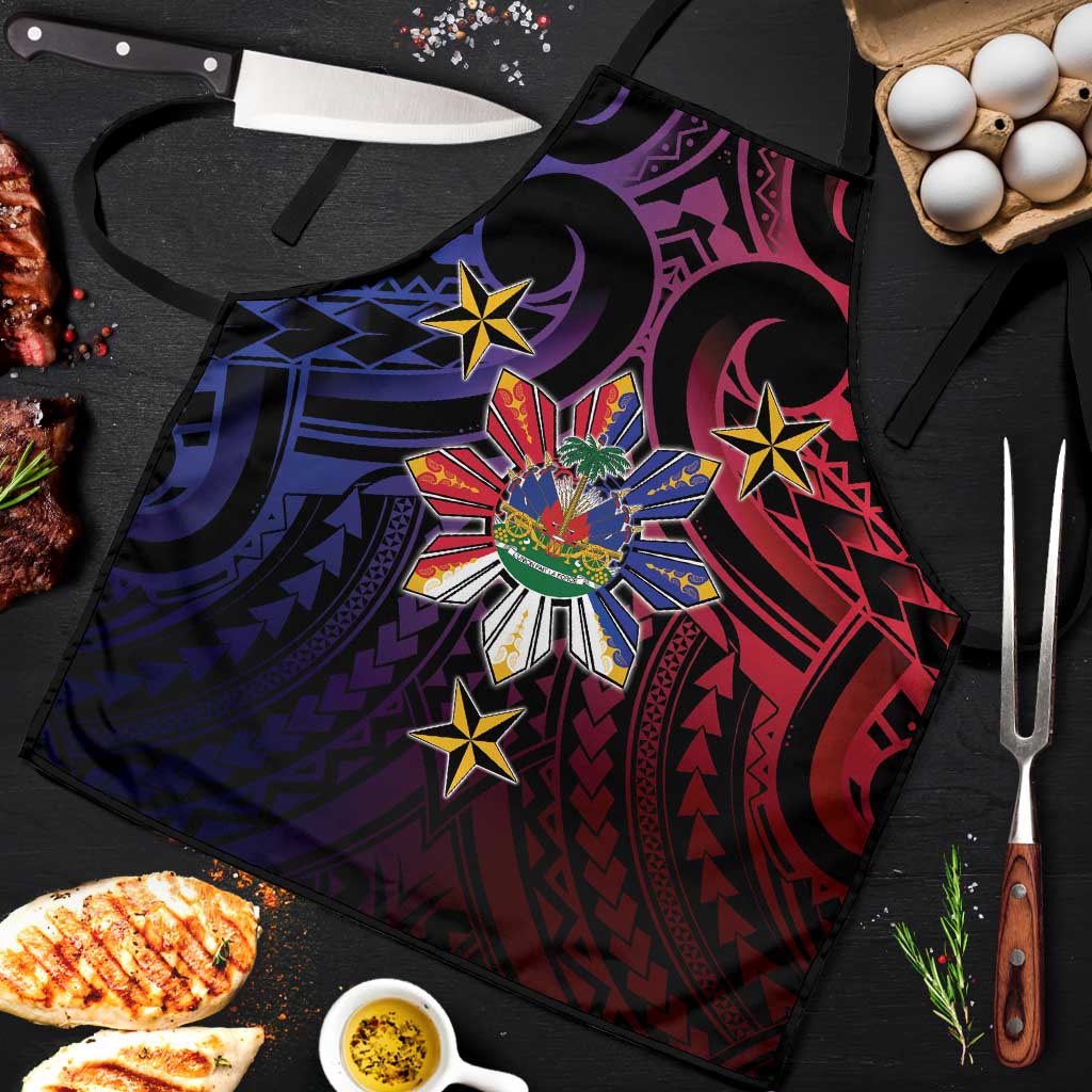 Haiti Philippines Apron Haitian Coat Of Arms With Filipino Sun LT05 Black - Polynesian Pride