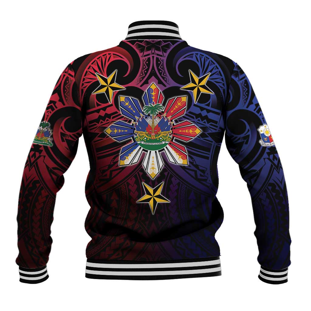 Haiti Philippines Baseball Jacket Haitian Coat Of Arms With Filipino Sun LT05 - Polynesian Pride