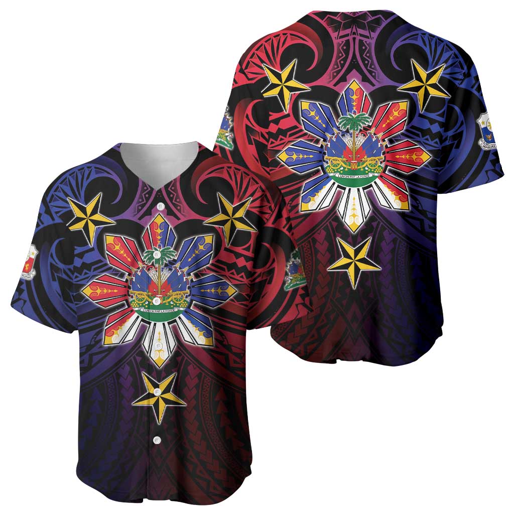 Haiti Philippines Baseball Jersey Haitian Coat Of Arms With Filipino Sun LT05 - Polynesian Pride