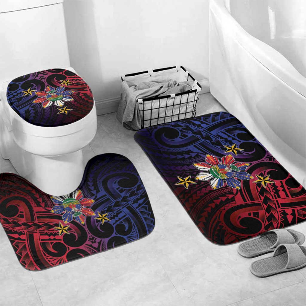 Haiti Philippines Bathroom Set Haitian Coat Of Arms With Filipino Sun LT05 Mat Set Only (3 pcs) One Size Black - Polynesian Pride