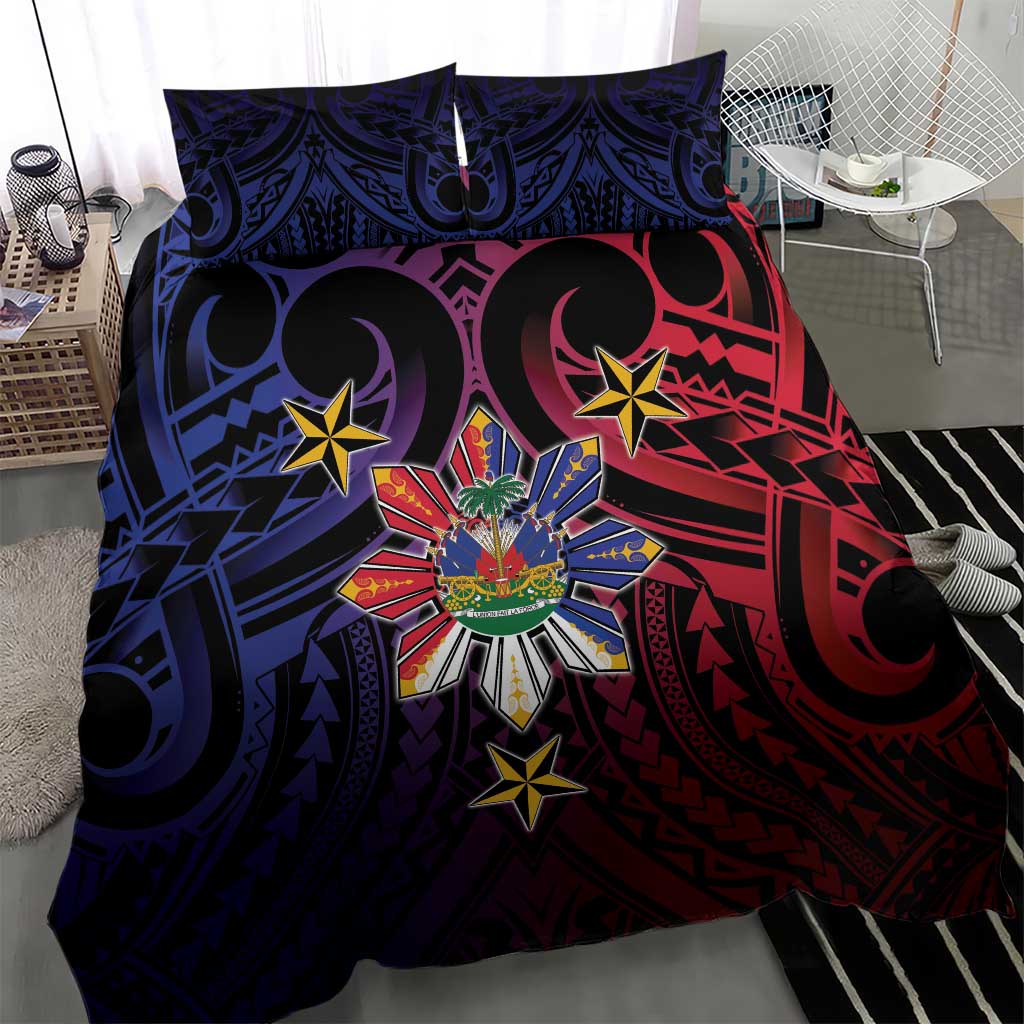 Haiti Philippines Bedding Set Haitian Coat Of Arms With Filipino Sun LT05 - Polynesian Pride