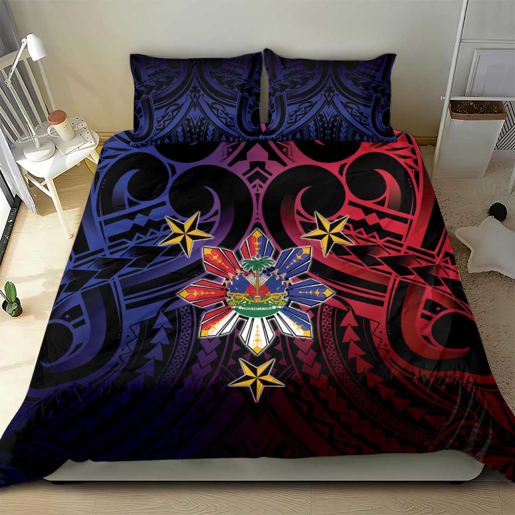 Haiti Philippines Bedding Set Haitian Coat Of Arms With Filipino Sun LT05 - Polynesian Pride
