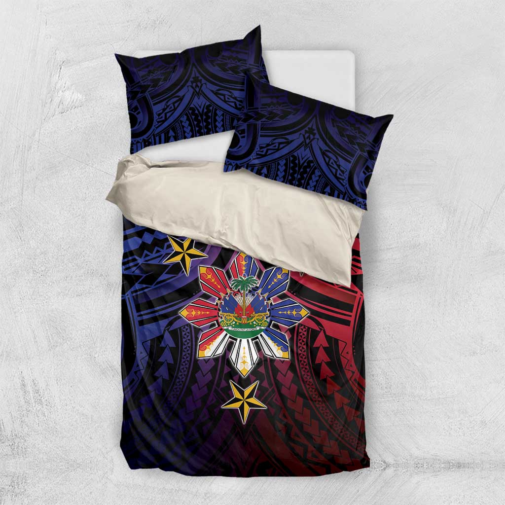 Haiti Philippines Bedding Set Haitian Coat Of Arms With Filipino Sun LT05 US Twin 172cm x 218cm Black - Polynesian Pride