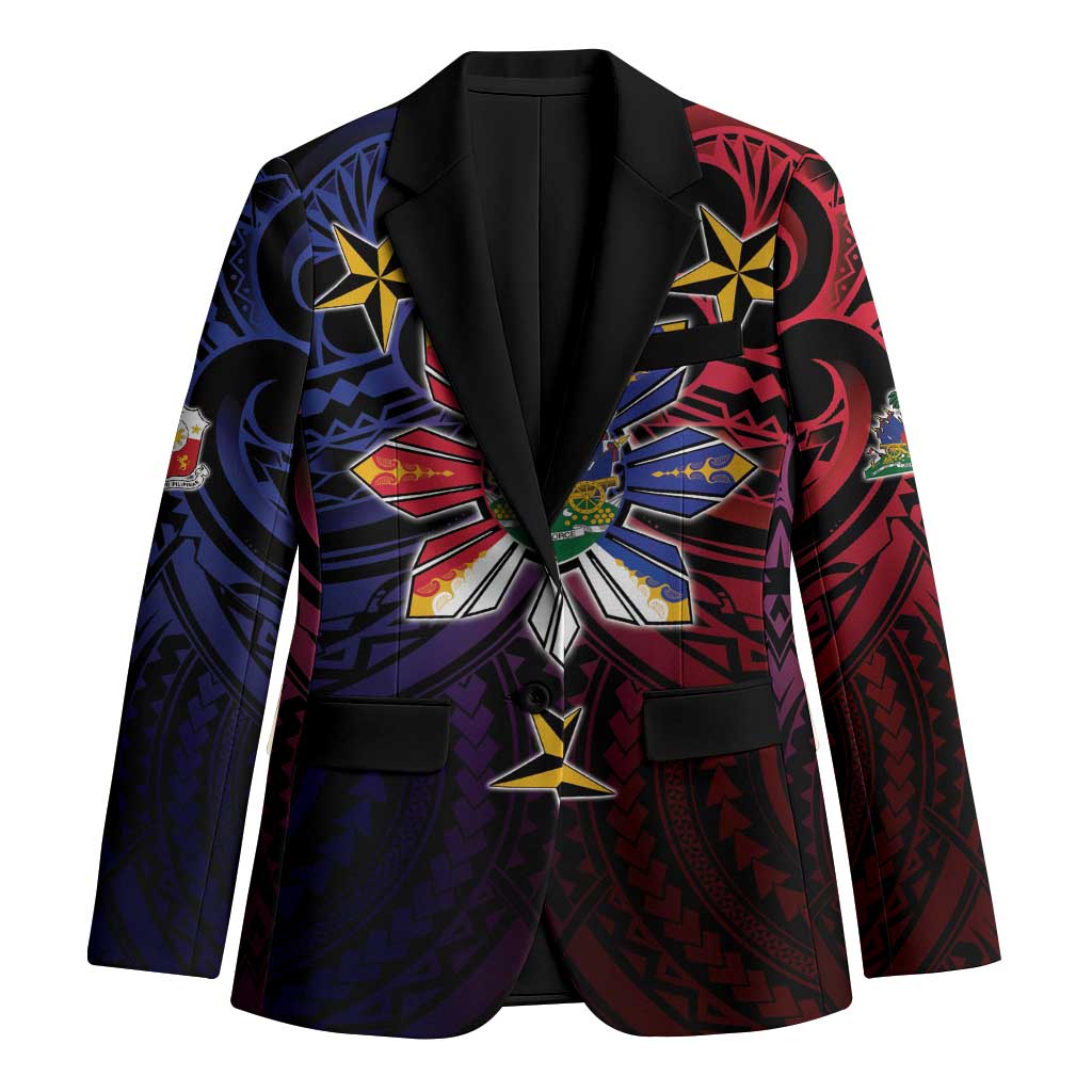 Haiti Philippines Blazer Haitian Coat Of Arms With Filipino Sun LT05 Unisex Black - Polynesian Pride