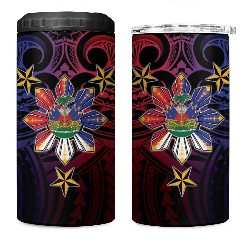Haiti Philippines 4 in 1 Can Cooler Tumbler Haitian Coat Of Arms With Filipino Sun LT05 One Size: 16 oz Black - Polynesian Pride
