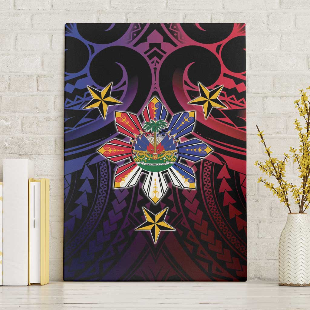 Haiti Philippines Canvas Wall Art Haitian Coat Of Arms With Filipino Sun LT05 Without Frame Black - Polynesian Pride