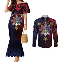 Haiti Philippines Couples Matching Mermaid Dress and Long Sleeve Button Shirt Haitian Coat Of Arms With Filipino Sun