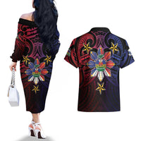 Haiti Philippines Couples Matching Off The Shoulder Long Sleeve Dress and Hawaiian Shirt Haitian Coat Of Arms With Filipino Sun