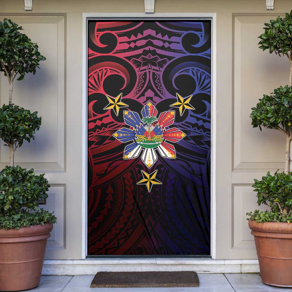 Haiti Philippines Door Cover Haitian Coat Of Arms With Filipino Sun LT05 Black - Polynesian Pride
