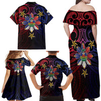 Haiti Philippines Family Matching Off Shoulder Maxi Dress and Hawaiian Shirt Haitian Coat Of Arms With Filipino Sun