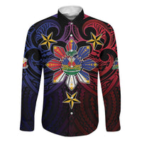 Haiti Philippines Family Matching Off Shoulder Maxi Dress and Hawaiian Shirt Haitian Coat Of Arms With Filipino Sun