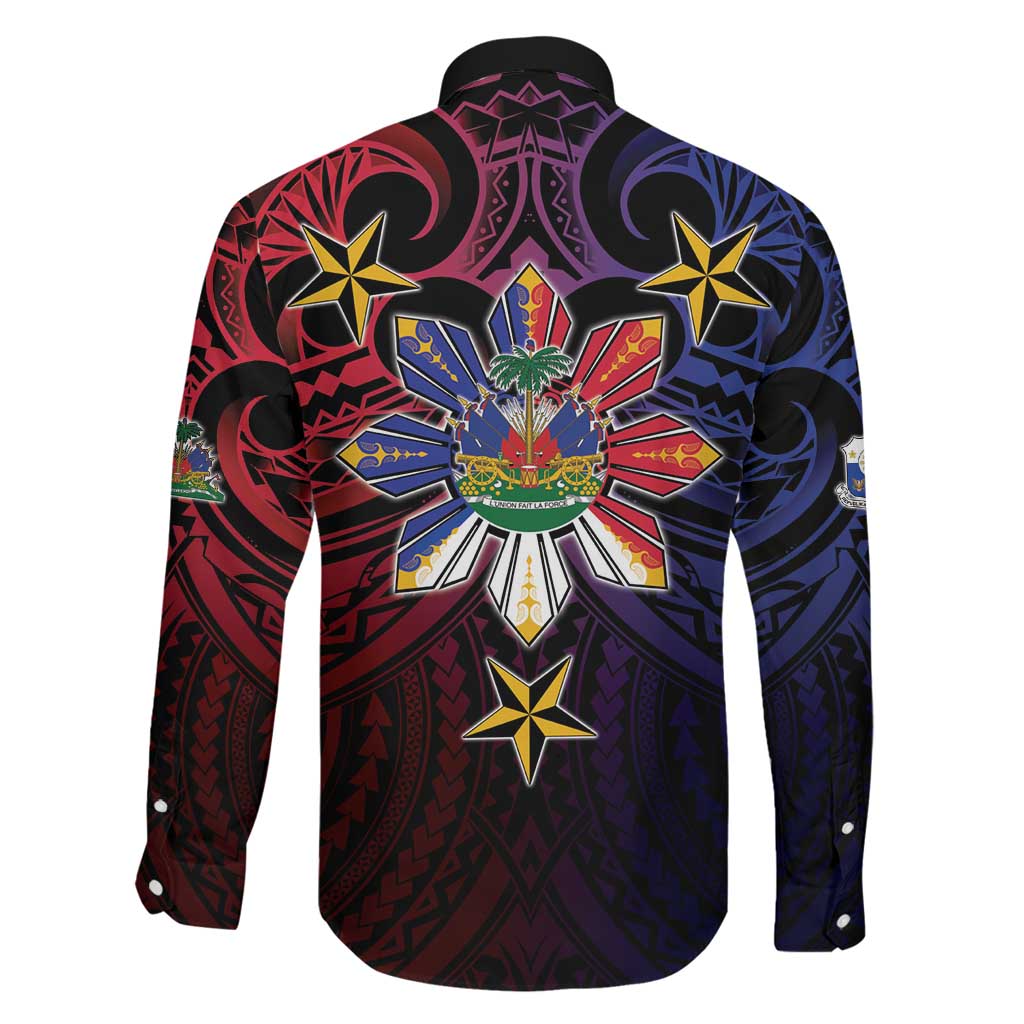Haiti Philippines Family Matching Off Shoulder Maxi Dress and Hawaiian Shirt Haitian Coat Of Arms With Filipino Sun