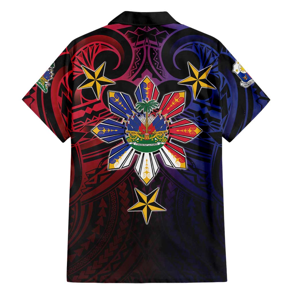 Haiti Philippines Family Matching Puletasi and Hawaiian Shirt Haitian Coat Of Arms With Filipino Sun