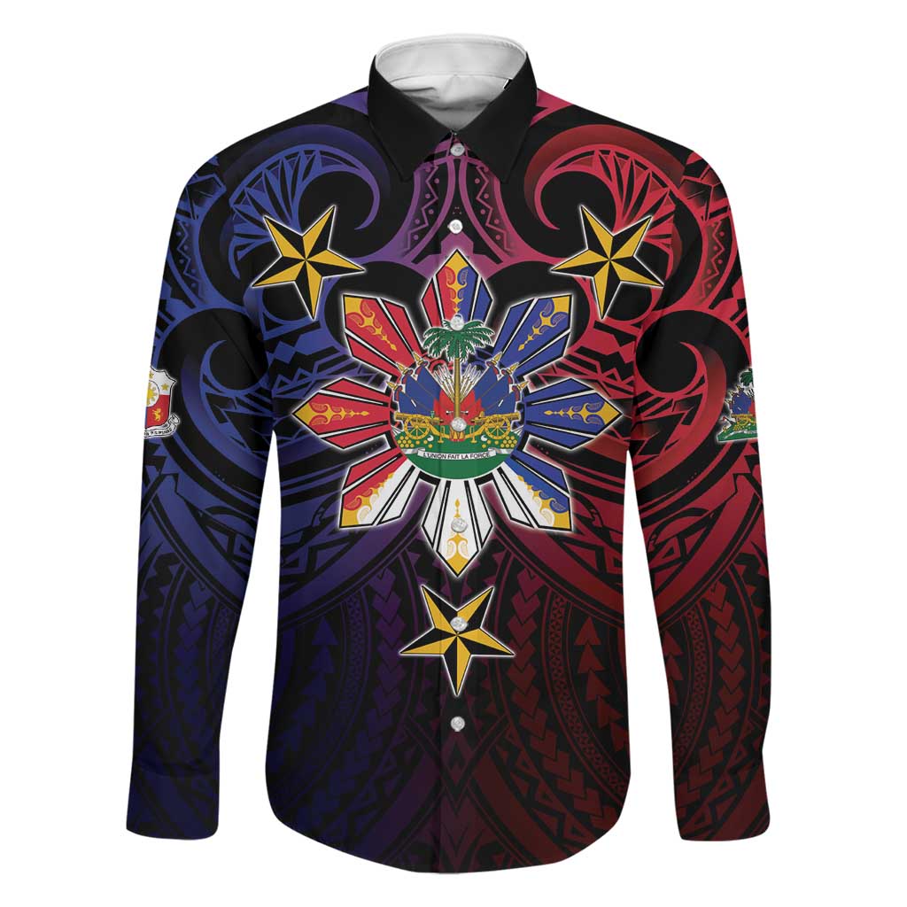 Haiti Philippines Family Matching Short Sleeve Bodycon Dress and Hawaiian Shirt Haitian Coat Of Arms With Filipino Sun