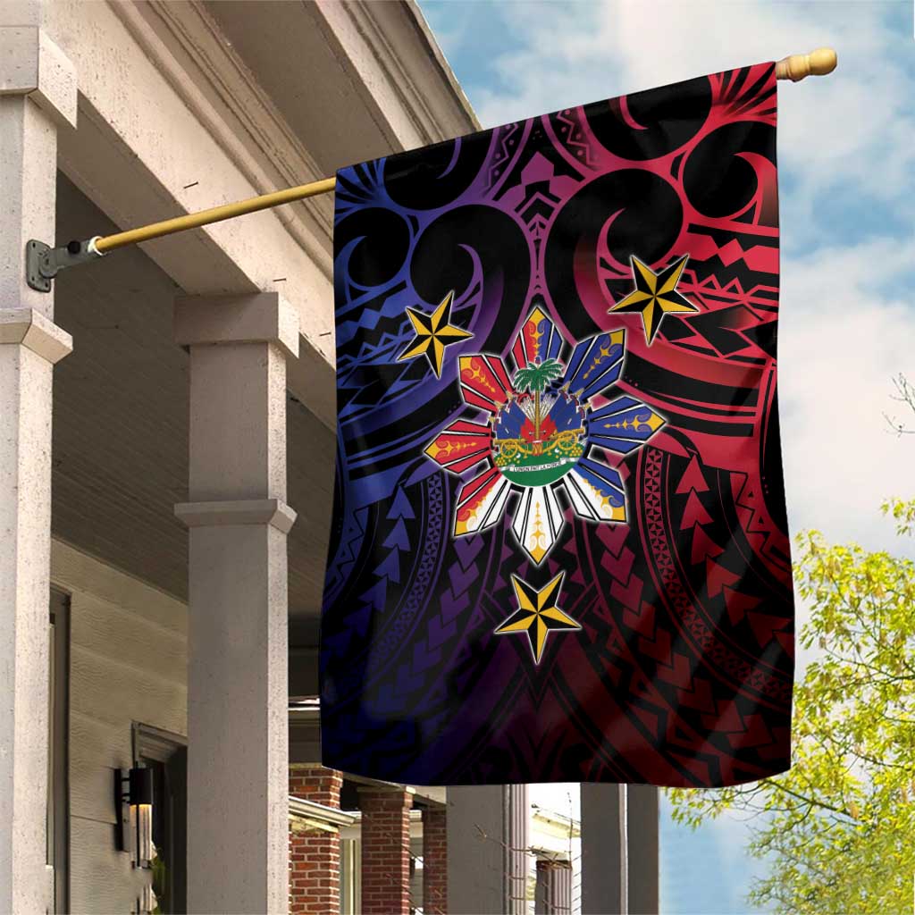 Haiti Philippines Garden Flag Haitian Coat Of Arms With Filipino Sun