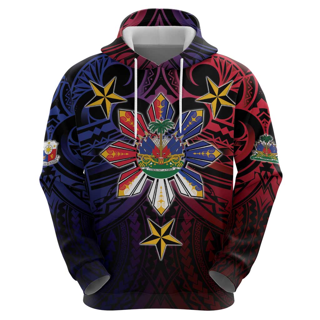 Haiti Philippines Hoodie Haitian Coat Of Arms With Filipino Sun LT05 - Polynesian Pride