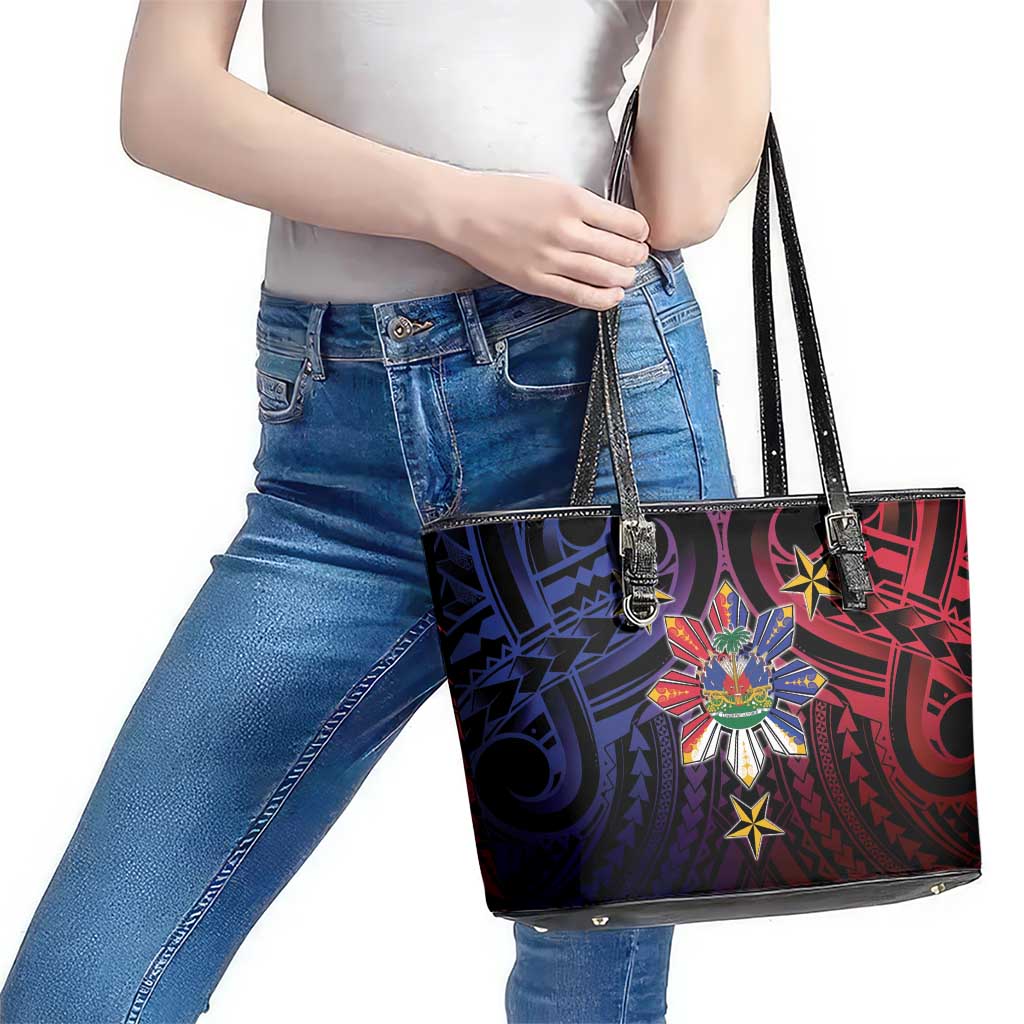 Haiti Philippines Leather Tote Bag Haitian Coat Of Arms With Filipino Sun