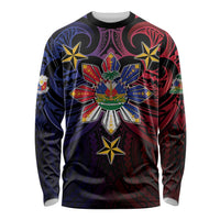 Haiti Philippines Long Sleeve Shirt Haitian Coat Of Arms With Filipino Sun LT05 Unisex Black - Polynesian Pride