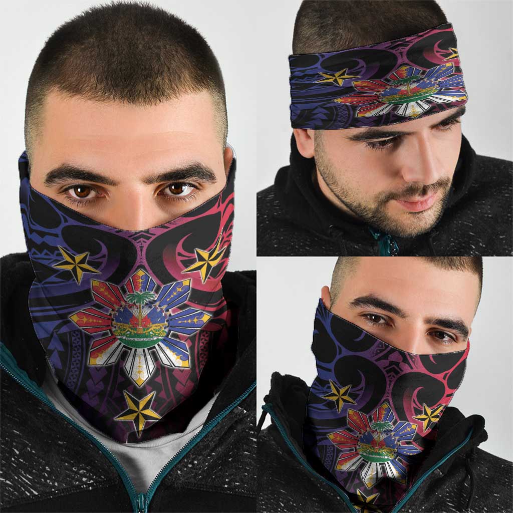 Haiti Philippines Neck Gaiter Haitian Coat Of Arms With Filipino Sun LT05 - Polynesian Pride