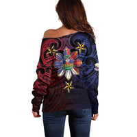 Haiti Philippines Off Shoulder Sweater Haitian Coat Of Arms With Filipino Sun LT05 - Polynesian Pride