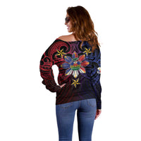 Haiti Philippines Off Shoulder Sweater Haitian Coat Of Arms With Filipino Sun LT05 - Polynesian Pride
