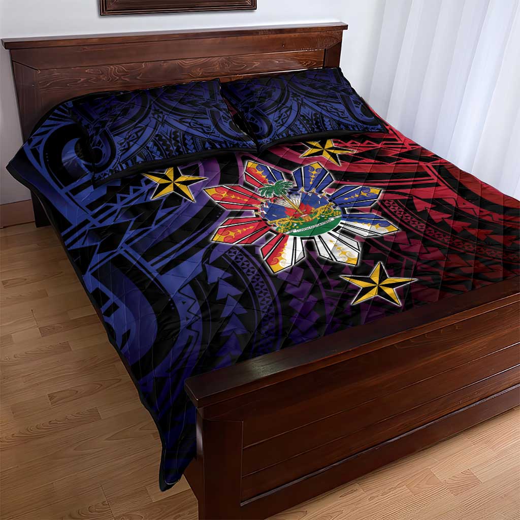 Haiti Philippines Quilt Bed Set Haitian Coat Of Arms With Filipino Sun LT05 - Polynesian Pride