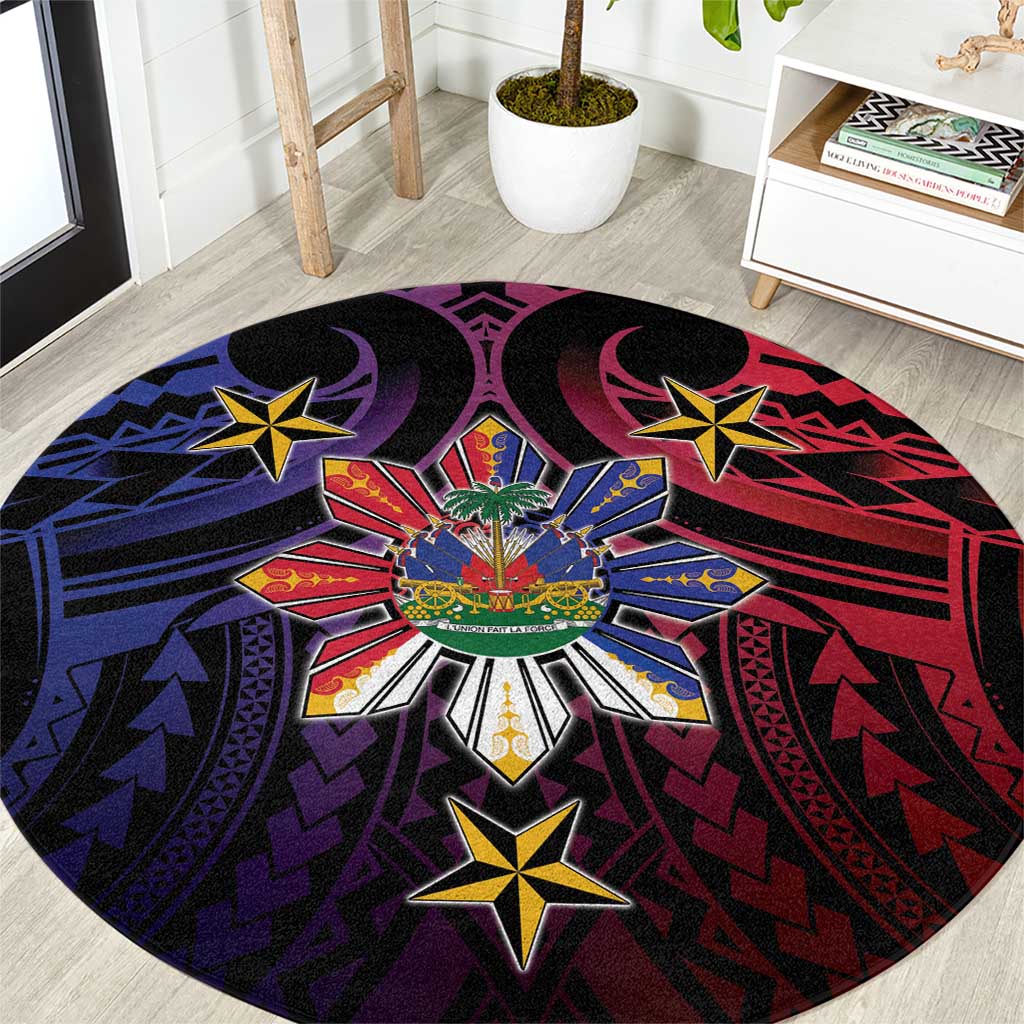 Haiti Philippines Round Carpet Haitian Coat Of Arms With Filipino Sun LT05 Black - Polynesian Pride
