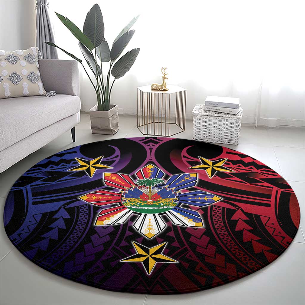 Haiti Philippines Round Carpet Haitian Coat Of Arms With Filipino Sun LT05 - Polynesian Pride