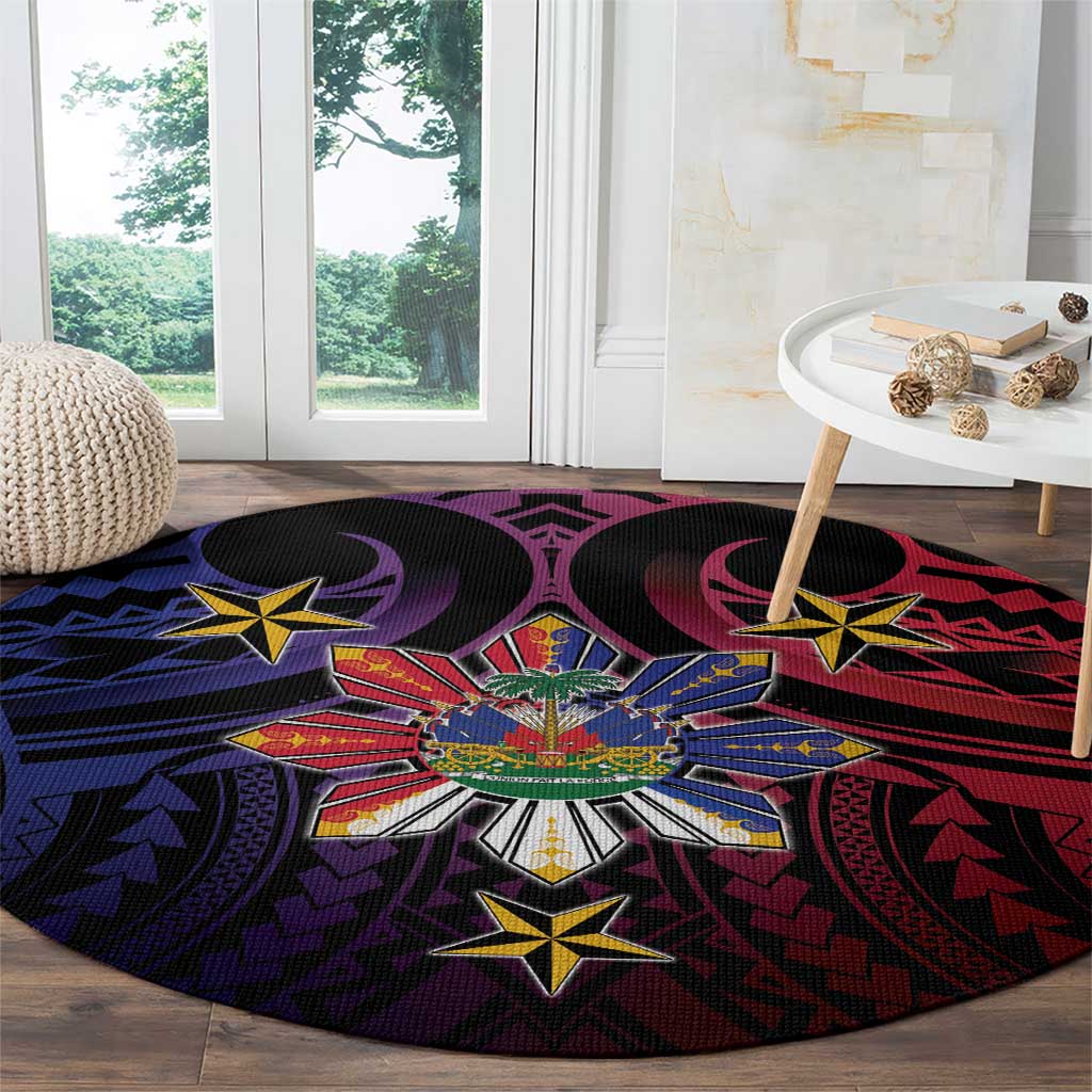 Haiti Philippines Round Carpet Haitian Coat Of Arms With Filipino Sun LT05 - Polynesian Pride
