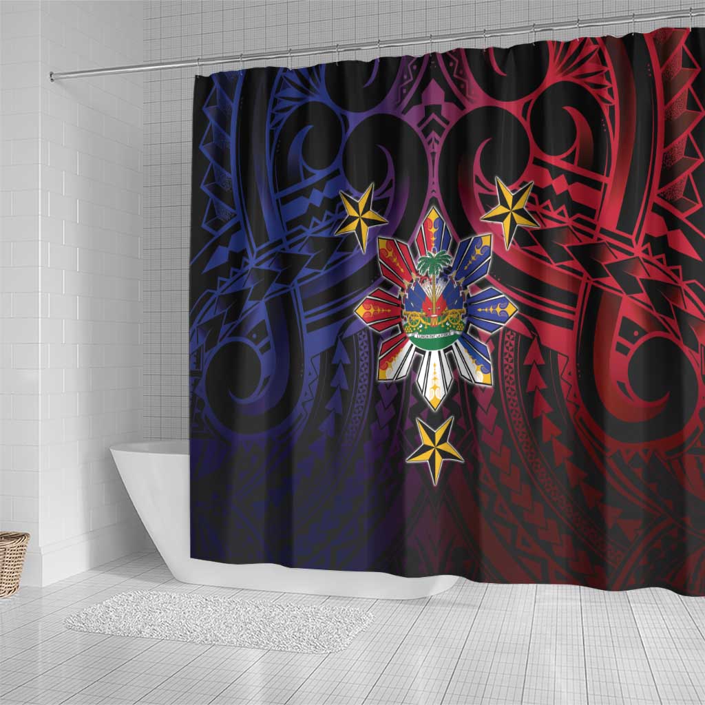 Haiti Philippines Shower Curtain Haitian Coat Of Arms With Filipino Sun LT05 - Polynesian Pride