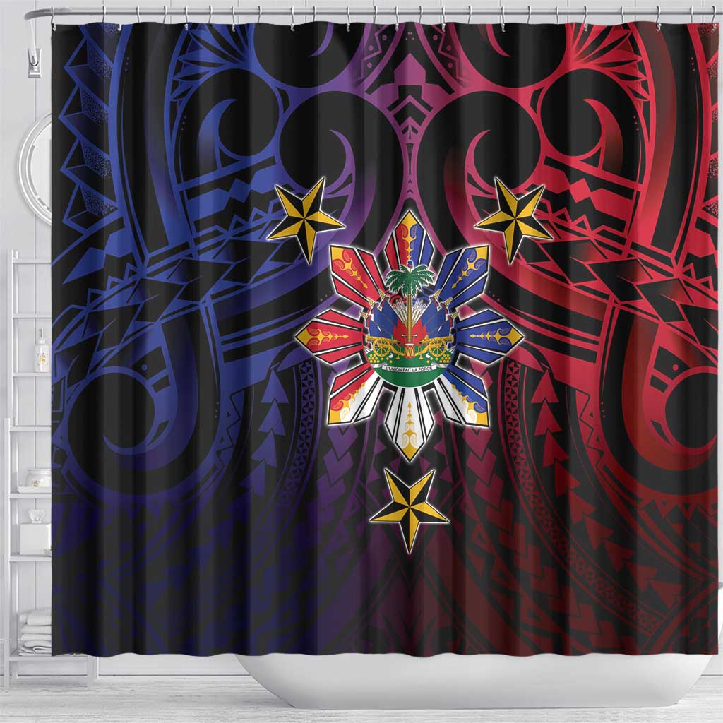 Haiti Philippines Shower Curtain Haitian Coat Of Arms With Filipino Sun LT05 - Polynesian Pride