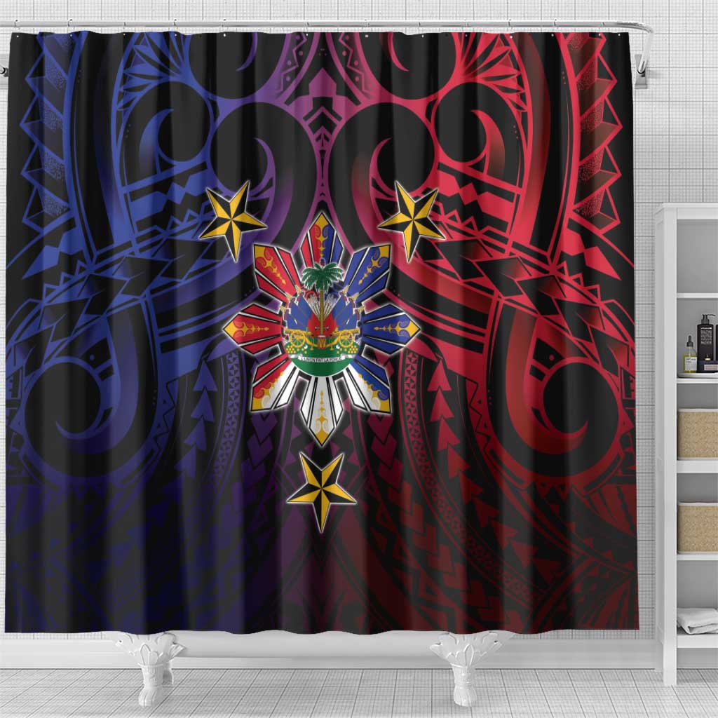 Haiti Philippines Shower Curtain Haitian Coat Of Arms With Filipino Sun LT05 - Polynesian Pride
