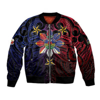 Haiti Philippines Sleeve Zip Bomber Jacket Haitian Coat Of Arms With Filipino Sun LT05 Unisex Black - Polynesian Pride