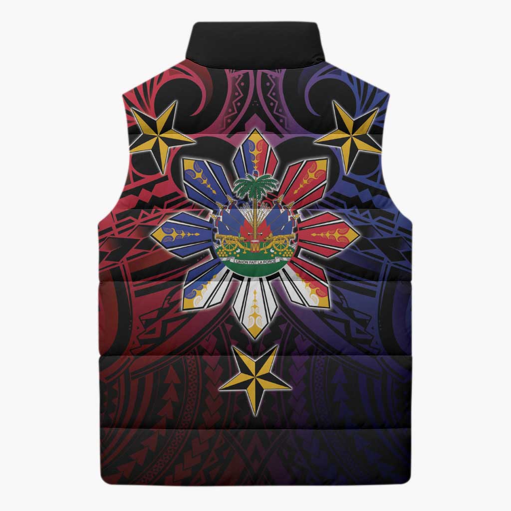 Haiti Philippines Sleeveless Puffer Jacket Haitian Coat Of Arms With Filipino Sun LT05 - Polynesian Pride