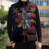 Haiti Philippines Sleeveless Puffer Jacket Haitian Coat Of Arms With Filipino Sun LT05 - Polynesian Pride