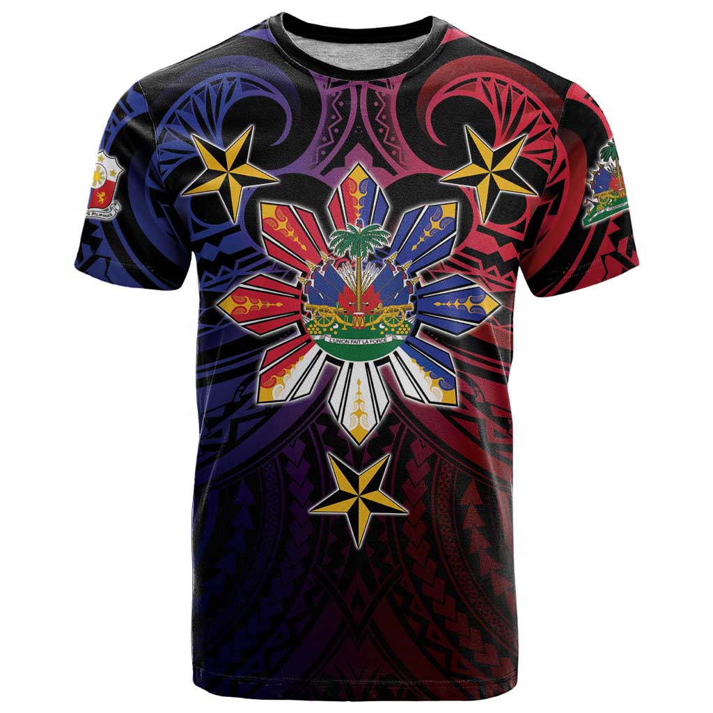 Haiti Philippines T Shirt Haitian Coat Of Arms With Filipino Sun LT05 Black - Polynesian Pride