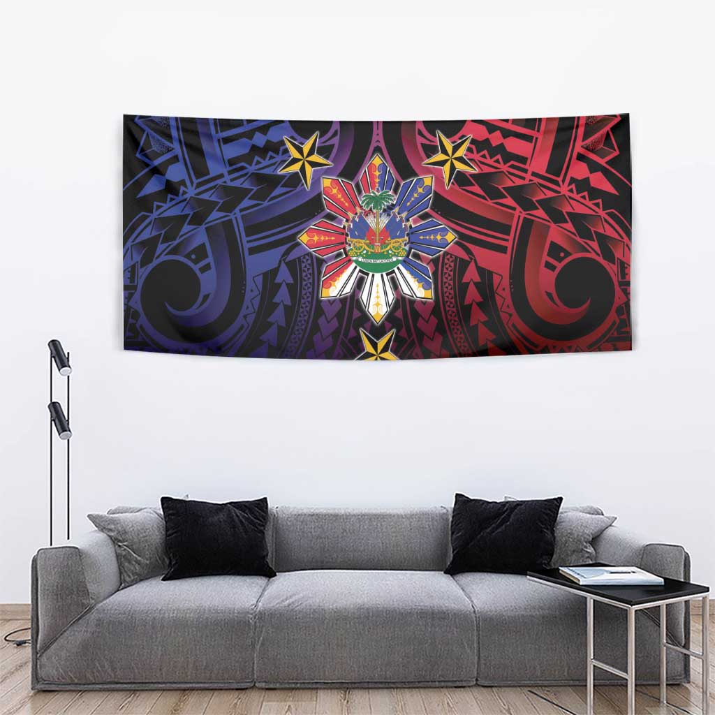 Haiti Philippines Tapestry Haitian Coat Of Arms With Filipino Sun LT05 - Polynesian Pride