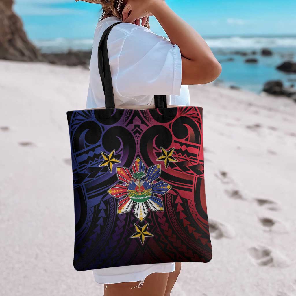 Haiti Philippines Tote Bag Haitian Coat Of Arms With Filipino Sun LT05 - Polynesian Pride