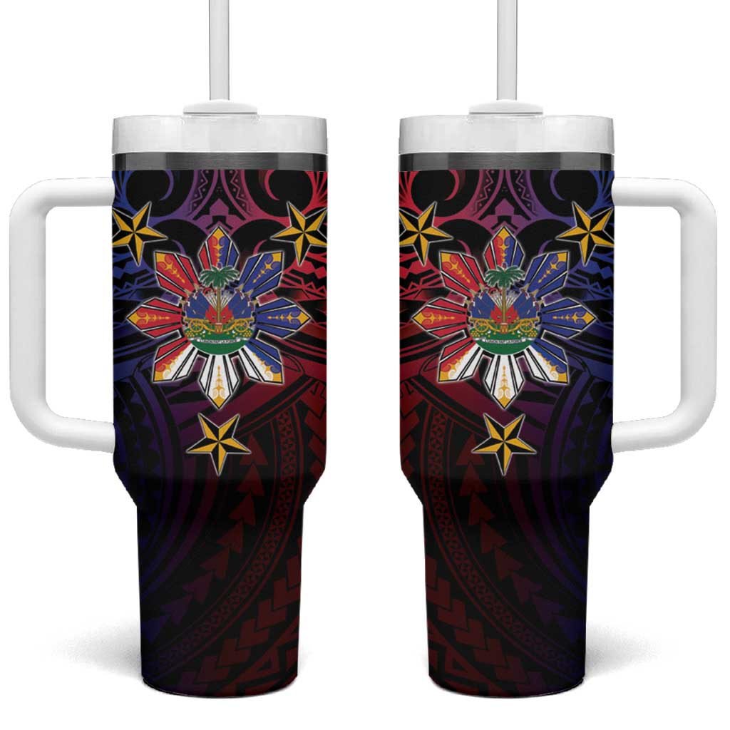 Haiti Philippines Tumbler With Handle Haitian Coat Of Arms With Filipino Sun LT05 One Size: 40 oz Black - Polynesian Pride
