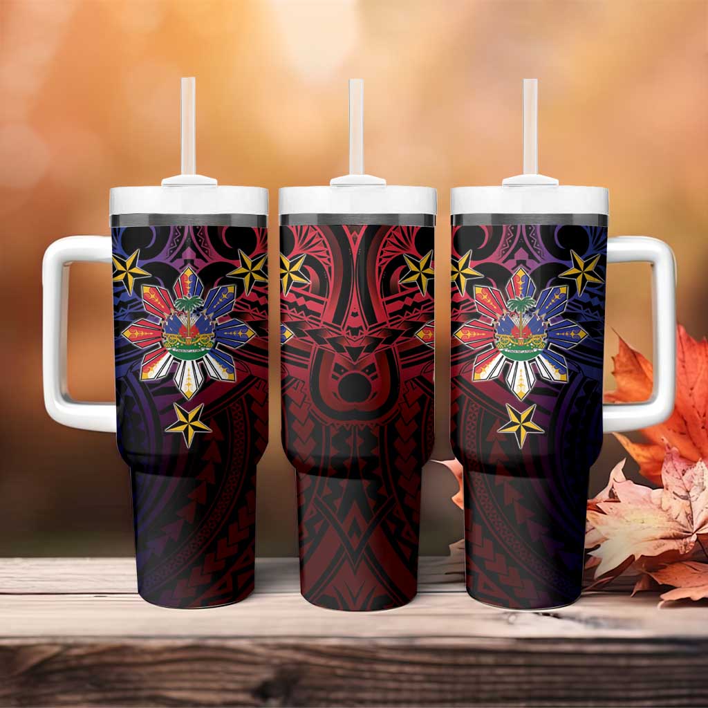 Haiti Philippines Tumbler With Handle Haitian Coat Of Arms With Filipino Sun LT05 - Polynesian Pride