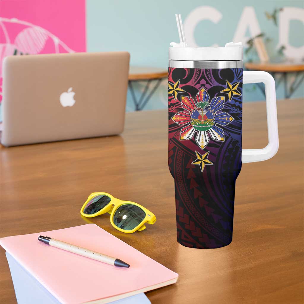 Haiti Philippines Tumbler With Handle Haitian Coat Of Arms With Filipino Sun LT05 - Polynesian Pride