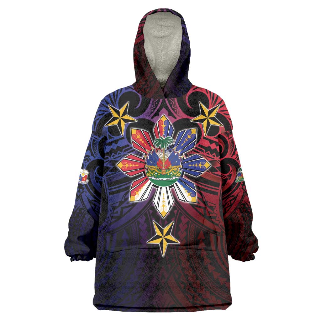 Haiti Philippines Wearable Blanket Hoodie Haitian Coat Of Arms With Filipino Sun