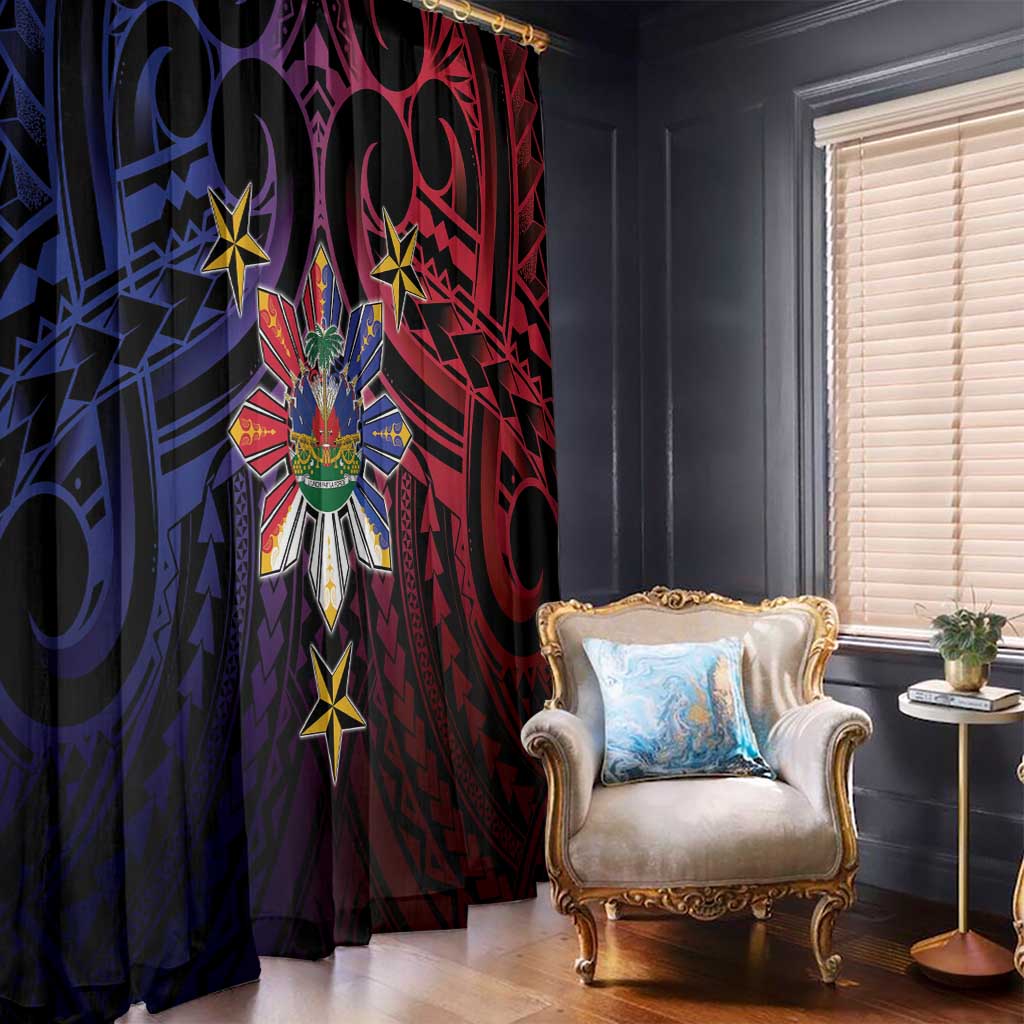 Haiti Philippines Window Curtain Haitian Coat Of Arms With Filipino Sun
